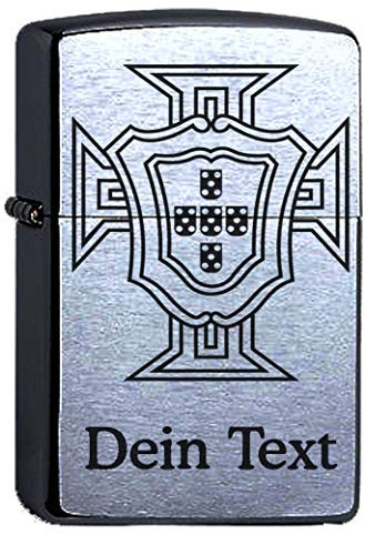 Portugal Wappen mit Gravur Compatible with Zippo personalisiert. Dein Text Personalisieren, Logo portugiesisch FPF Wunschtext
