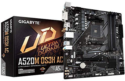 GIGABYTE A520M DS3H AC (AMD Ryzen AM4/MicroATX/4xDDR4/HDMI/Intel Dual Band 802.11ac WiFi/Realtek/ 3xPCIe/USB3.2 Gen 1/LAN/carte mère)