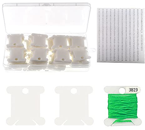 YIXISI 100 Stücke Kreuzstich Stickgarn Spulen aus Kunststoff, Stickgarn Spulen mit Aufbewahrungsbox und Nummernaufklebern, für Basteln, DIY, Nähen, Aufbewahren, Weiß