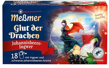 Meßmer Glut der Drachen | Früchtetee mit Ingwer und Johannisbeeren-Aroma | Online Exklusiv | 18 Teebeutel | feurig-fruchtig | vegan