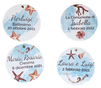 20 Cartellini Tag Tema Mare – Bigliettini Tondi Personalizzati con Nomi, Ideali per Bomboniere, Segnaposto, Cerimonie, Matrimonio, Comunione, Battesimo, Nozze Oro e Argento