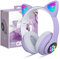 Cuffie per Bambini Wireless con Luce LED, Cuffie Bluetooth per Ragazze con Orecchie di Gatto Cuffie Pieghevoli Sull'orecchio con Microfono, Micro SD Regalo di Natale/Compleanno per Ragazze(Viola)