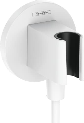Hansgrohe Coude de Raccordement avec Support Pommeau de Douche Fixfit S, Raccord Douche avec Support Douchette Mural, avec Clapet Anti-Retour, Blanc Mat, 26888700