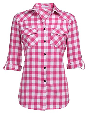 UNibelle Trachtenbluse Damen Oktoberfest Bluse Langarm Kariert Trachtenhemd | V-Ausschnitt Hemden | Karohemd HolzfäLlerhemd | Knopfleiste Oberteile | 3/4 Ärmeln Karo Hemd | Casual Hemdbluse | S-3XL