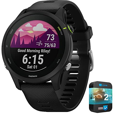 Garmin 010-02641-20 Forerunner 255 Music GPS Smartwatch Black Bundle with 2 YR CPS Enhanced Protection Pack