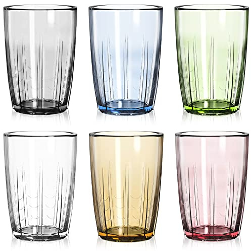ZEAYEA Set of 6 Acrylic Drinking Cups, 14 oz Unbreakable Water Tumbler, Reusable Plastic Drinking Glasses, Stackable Beverage Tumbler for Juice, Lemonade, Ice Coffee, BPA-free, Dishwasher Safe