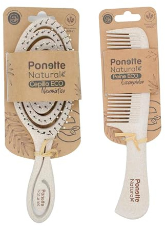 PONETTE NATURAL ECO Hårborste, miljövänlig anti-trassel, tillverkad av naturlig vetefiber, 100 % återvinningsbar, spansk märke, beige 3)