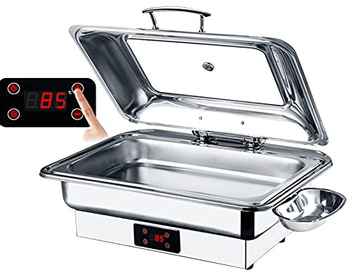 JUNNIU Scaldavivande Scaldavivande Piastre riscaldanti elettriche per Mantenere Il Cibo Caldo Server da Buffet Commerciale da 9 Litri con Coperchio visivo, Temperatura Regolabile da 30 ℃ a 90 ℃,