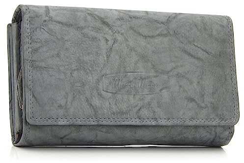 ekavale Damen-geldbörse XXL aus Rindsleder mit RFID Leder-Geldbörse mit vielen Fächern für Frau (Grau)