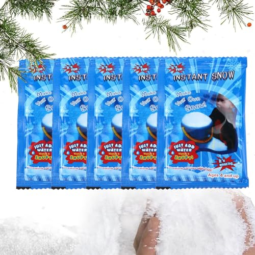 Sofortiges Schneepulver,Fluffiger Kunstschnee,Feiner Pulverschnee, Künstliches Flauschiges Schneepulver,Kunstschnee,Dekoschnee Simulation Schnee für Winter Weihnachten Party Weihnachtsdeko,8g,5 pc