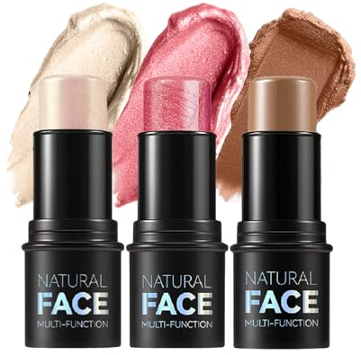 Contour Stick mit Highlighter, Bronzer und Blush Shades, ein nicht fettender, wasserfester Contour Stick, der das Gesicht mühelos mit einer leichten Berührung konturiert (A, 3 Stück)