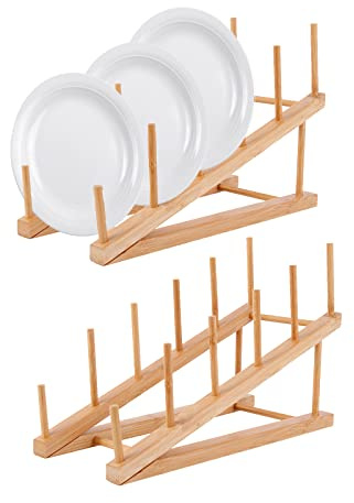 IGTOPS 2 Stück Abtropfgestelle aus Holz Hölzerne Tellerregal Geschirr Trocknen, Teller, Teetasse, Schneidebrett, Buch, Topfdeckel, Weinglashalter, Küchenregal zum Trocknen von Geschirr