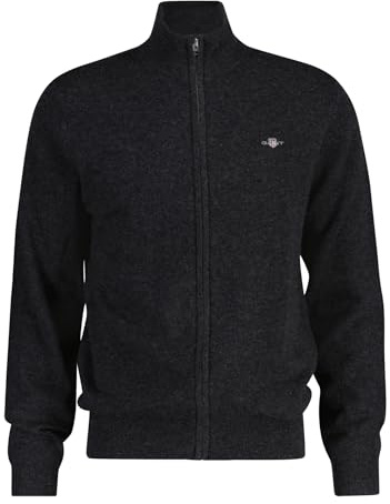 GANT Extrafin lammull dragkedja cardigan, dc charcoal melange, XL