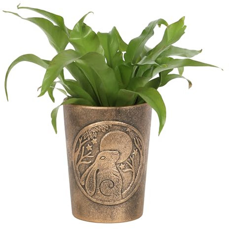 Lisa Parker Pot de fleurs en terre cuite en forme de lièvre observant la lune – Décoration de jardin mystique avec symbole païen, pot de fleurs Lisa Parker, pot de fleurs en terre cuite effet bronze,