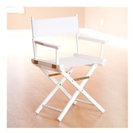 HomeStock Director's Chair with Built-in Armrests and Foldable Design for Easy Storage, Lightweight Durable Frame Perfect for Indoor or Outdoor Seating White Canvas/18 in White Frame