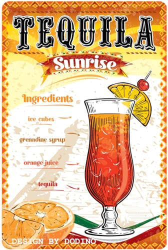 DODINO 20X30cm blechschilder TEQUILLA SUNRISE, Dekoratives Wohnaccessoire, retro Schild bier, Bier schild, Deko Metallschild Schild für alle Bar Theke oder Pub Besitzer