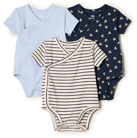 Amazon Essentials x Sofia Grainge Body de manga corta con cierre lateral Unisex Bebés, Pack de 3, Azul Claro/Conejitos/Rayas, 24 meses