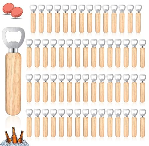 60 Pack Wooden Bottle Opener, Engravable Wooden Bottle Openers, Stainless Steel Beer Bottle Opener, Handheld Portable Bottle Openers for Home, Wedding, Party, Bar, Barbecue, Camping