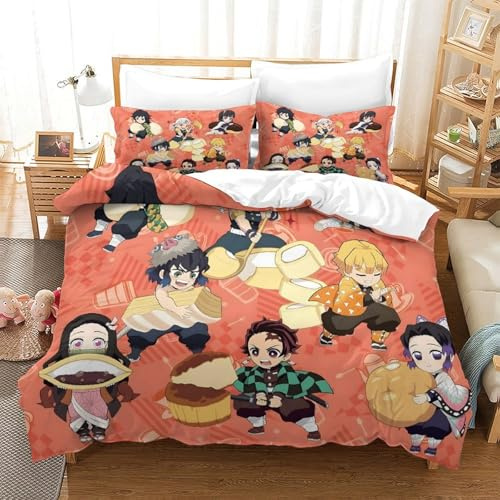 Anime 3D Demon Slayer para Dormitorio Funda De Edredón 3D Impresión Funda Nórdica con Cremallera Y Funda De Almohada Juego De Ropa De Cama Microfibra 3 Piezas Single（140x200cm）