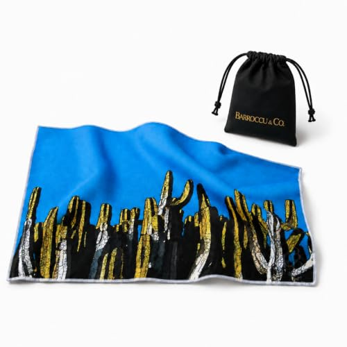 Barroccu & Co Cacti Glasses Cleaning Cloth, Extra Large 43 x 30 cm Optical-Grade Microfibre Lens Cloth for Spectacles, Sunglasses & Camera Lenses, Washable Limited-Edition Design