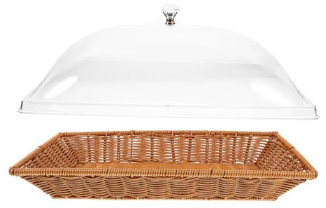 AUTSUPPL Woven Bread Basket with Lid Large Square Rattan-style Food Storage Basket for Fruit, Cake, Dessert Serving and Freshness Preservation on Tabletop