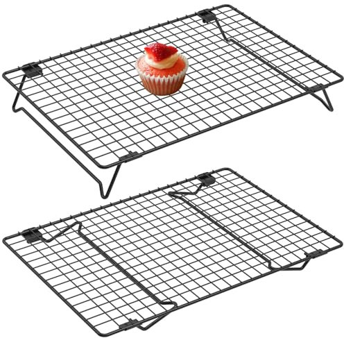 2 Pcs Cooling Rack with Collapsible Legs,13.4x9.4inch Carbon Steel Baking Cooling Rack,Stackable Cake Cooling Rack,Nonstick Cookie Cooling Rack for Baked Goods Baking Cooking Cooling Roasting