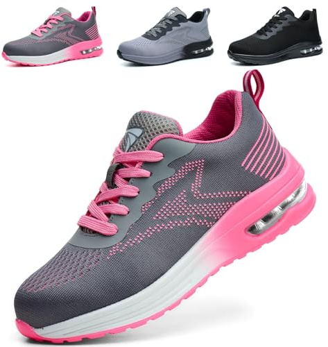 WUAYAMI Scarpe Antinfortunistiche Uomo Donna Leggere Scarpe da Lavoro con Punta in Acciaio Leggere Traspiranti Scarpe Sicurezza Comode, Rosa, 40 EU