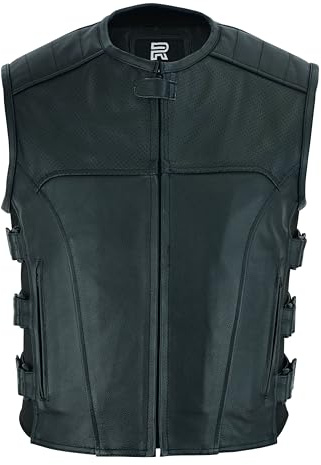 RAXUS K-20 Gilet da moto in pelle da uomo in vera pelle, Nero , 4X-Large