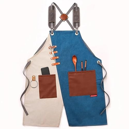 XUCZHAI Tool Apron Strap Durable Goods Heavy Duty Canvas Work Apron with Tool Pockets Cross-Back Straps Adjustable For Woodworking Painting For Workshop Storage(7)