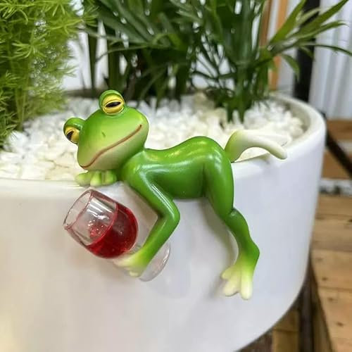 Constprog Adorable grenouille en résine pour pot de fleurs – Charmante décoration de jardin et de plante (C)