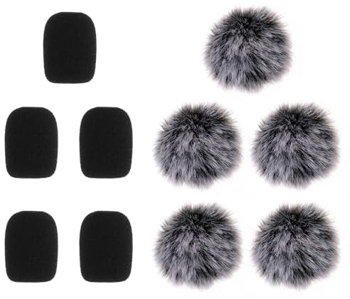Qianyu 10 Pcs Furry Microphone Windscreen Foam Cover Set Muff Wind Cover Mini Mic Windshield Windproof for Lavalier Lapel Microphone Reduce Wind Noise
