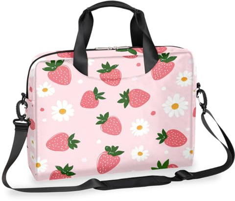 Sac pour ordinateur portable 15,6 à 16 pouces - Motif fleurs de fraise - Étanche - Pour homme et femme, Noir