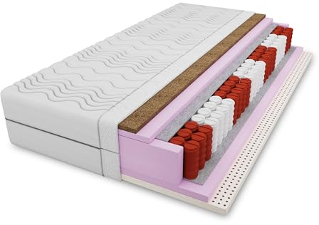 4ALL HOME Taschenfederkernmatratze M11 H3/H4 – Latexmatratze mit Kokosmatte - 7-Zonen - Orthopädisch - Atmungsaktiv - Hypoallergen - Abnehmbarer Bezug (Bezug: Weiß, 120x200cm)