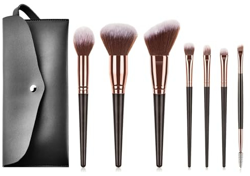 Travel Makeup Brushes, 7pcs Make Up Brushes Set Professional Foundation Powder Concealer Blush Eyeshadow Eyebrow Brush, with Cosmetics Bag, Travel Makeup Kits, Black