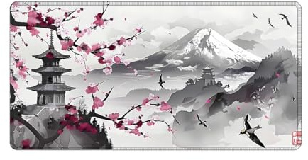Mauspad XXL Gaming 800x400 mm Schreibtischunterlage, Pflaumenblüten, Schwalben und Türme Gamer Mouse Pad, Spezielle Oberfläche Verbessert Präzision und Geschwindigkeit, rutschfeste Gummibasis