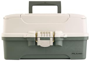 Plano Three-Tray Tackle Box, Green/Tan, Rust-Proof Brass Latch, Top-Access Tray with Deep Storage, Made in the USA, Portable Fishing Gear Storage Organizer