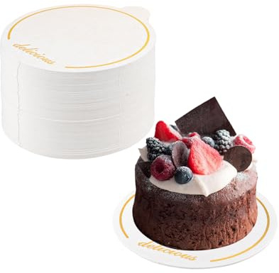 Diakey 50 Pack Gold Foil Mini Cake Boards, 4in/9cm Cardboard Dessert Plates Circle Cake Base Tray for Mousse Cupcake Chocoflan Baking Party Wedding, Round