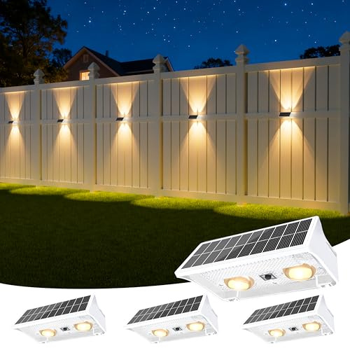 NIORSUN Lampada Solare da Esterno, 4 Pezzi, Leggero Su e Giù, Impermeabili IP65, 3000K/4000K/6500K + RGB, Applique da Esterno Solare per Parete, Terrazza, Giardino, Garage, Recinzione（Bianco）