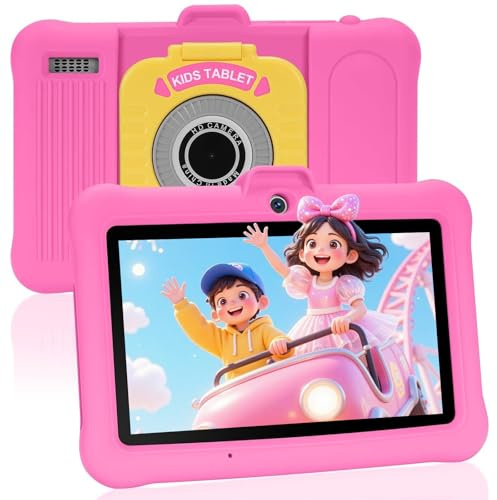 TABTIVI 7 Inch Android Kids Tablet, 8 (3+5) GB RAM, 64GB ROM (TF 128GB), GMS Certified, Pre-Installed Apps, Educative, Parental Control, WiFi, Pink
