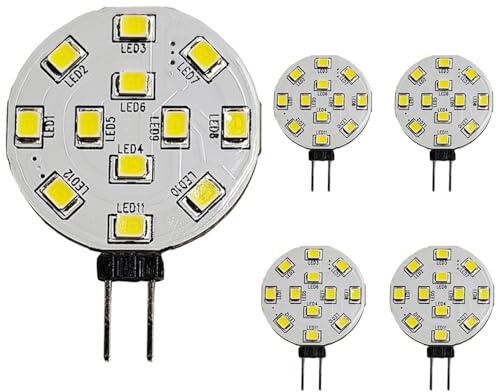WeiHong - Bombillas LED G4 de 2 W, 2 W, 20 W, AC/DC 12 V, 24 V, 220 lúmenes, disco LED Bi-Pin, pin lateral JC, sin parpadeo y anti-EMI (5, blanco cálido)