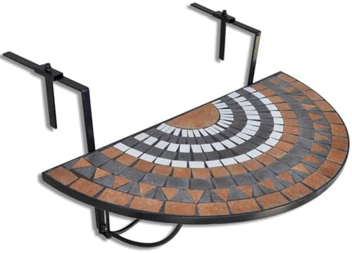 Gecheer Tavolo sospeso da balcone, terracotta e bianco con mosaico, per esterni