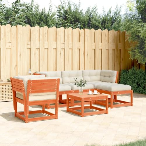 SKTQYQO Gartenmöbel-Set, 5-teilig, mit braunen Kissen, Wachs, Massivholz, Kiefer, Gartenmöbel, multifunktional, geeignet für Gärten