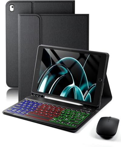 pour iPad 9ème/8ème/7ème Generation(9e/2021 8e/2020 7e/2019)10.2 Pouces/iPad Air 3ème/IPad Pro 10.5 Pouces Coque Étui avec Bluetooth Français(AZERTY)Clavier Rétroéclairé Souris Backlight Keyboard Case