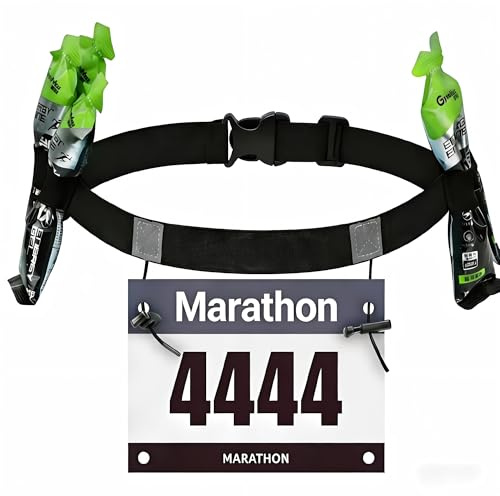 PEGINMOL Triathlon - Cintura per numero di partenza con clip per numero di partenza, senza spille di sicurezza, cintura per numero di partenza da corsa, con 6 supporti in gel, ultra leggera, per