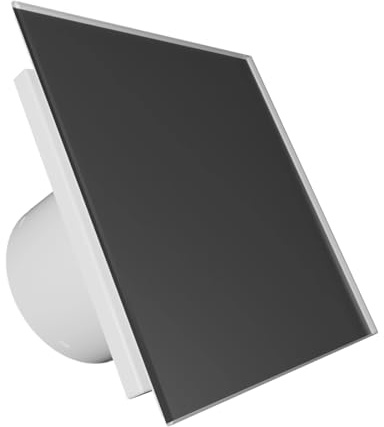 Vlano Badlüfter EOS 100 LTH Black, Feuchtigkeitssensor, Lichtsensor, Nachlauf, Matt Echtglasfront,100 mm, IP45, Wandventilator, Deckenlüfter, Hygro, Timer, schwarz, LED-Hintergrundbeleuchtung