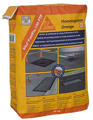 SIKA - Mortier de scellement et calage d'élements de voirie - sika FastFix 138 FTP Noir - Remise en service rapide - Maniabilité ajustable en fonction du dosage en eau - 25kg