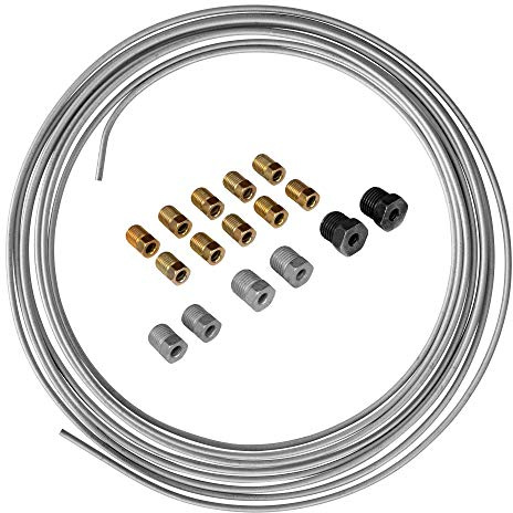 4LIFETIME Galvanized Steel Brake Line Kit - 3/16 x 25ft Replacement Set - Professional Grade OE Steel Tube, Corrosion-Resistant, Flexible 3/16 Brake Line – Comes with 16 Fittings for Easy Install
