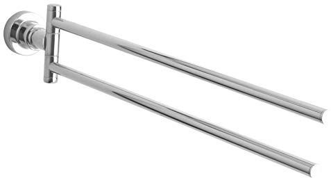 tesa LUUP Bad Handtuchhalter, 2-armig und schwenkbar, verchromt - zur Wandbefestigung ohne Bohren, inkl. Klebelösung - 50mm x 86mm x 485mm