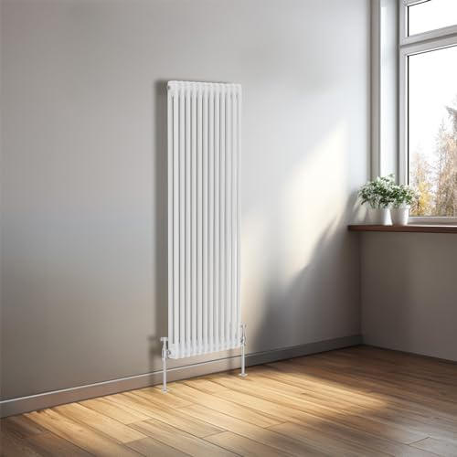 NRG Gloss White Cast Iron Radiator 2 Column Vertical Radiator 1500x560mm | Central Heating Rad, Wall Mounted, Tall Radiator, Old Style Column Radiator, for Bathroom, Kitchen, Living Room