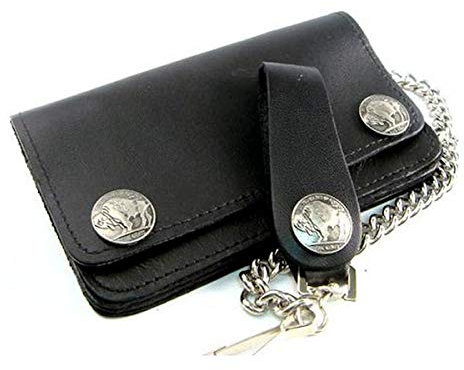 GZM Portefeuille Porte-Monnaie en Cuir Noir Amigaz Buffalo avec chaîne Biker Custom